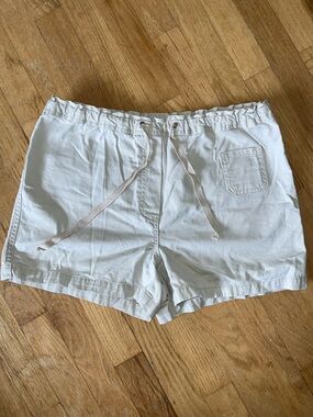 New York & Company Khaki Drawstring Ruffled Waist Shorts